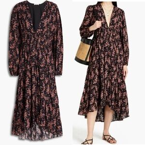Ulla Johnson Joan Floral Print Midi Dress Silk Blend Cottagecore Wedding Guest
